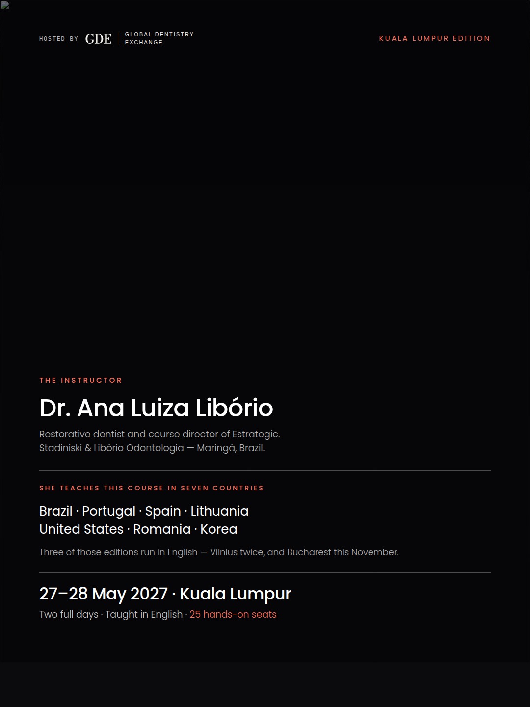 Estrategic, Kuala Lumpur — course poster for Dr. Ana Luiza Libório, 27–28 May 2027
